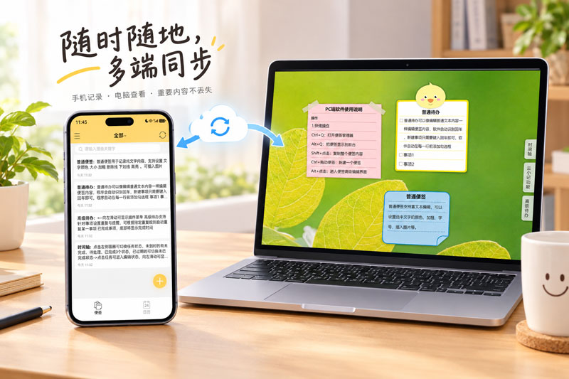 电脑、平板和手机通过云端同步便签