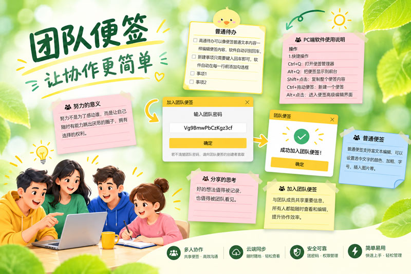 团队成员围绕共享便签一起协作
