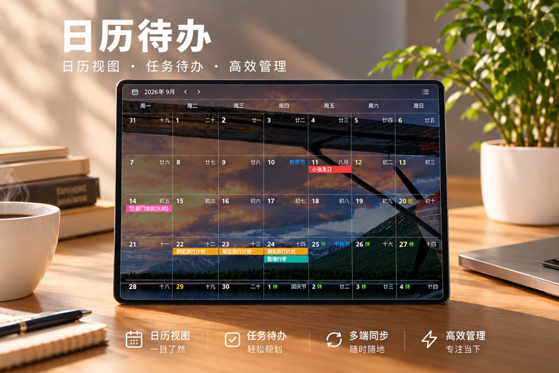 日历待办界面，按日期查看每一天的安排
